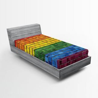 Abakuhaus Spannbettlaken Soft Dekorativer Stoff Bettwäsche Rund-um Elastischer Gummizug, Ziegelwand Homosexuell Pride-Flagge Regenbogen