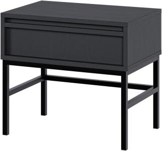 Selsey 'Evo' Nachttisch mit Schublade, schwarz mit schwarzem Metallgestell, ca. 44 x 50 x 34 cm