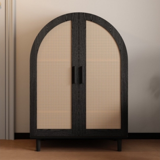 Ulife Schuhschrank mit abgerundeter Außenseite, durchbrochenen Rattantüren und 3 Regalen (1-St) Schuhregal, Sideboard, Kommode, 70x40x100cm