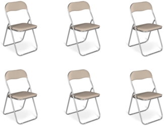 Dmora Set mit 6 Antenore-Klappstühlen, platzsparender Sessel, Gästestuhl, Besprechungssitz aus Kunstleder, 43 x 47 x 80 cm, Beige