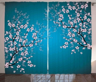 Abakuhaus Gardine Schlafzimmer Kräuselband Vorhang mit Schlaufen und Haken, japanisch Sakura Bloom Muster