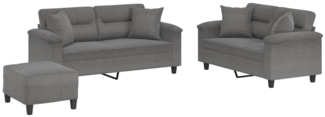 vidaXL 3-tlg. Sofagarnitur mit Kissen Dunkelgrau Mikrofasergewebe 3202334
