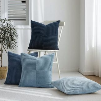 Topfinel Kissenbezug 40x40 4er set Kissenbezüge 50x50 Kordsamt mit Streifen deko Sofa, kissenbezug Blau-Grau Farbverlauf Schlafzimmer Weich Hautfreundlich