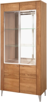 Standvitrine Glasvitrine Latina 90x42x200cm Honig Eiche teilmassiv 2-türig