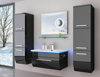 Homeline Badmöbel-Set Badmöbel Set montiert Schwarz oder Weiß Hochglanz Badezimmermöbel, (6-St), Hochglanz