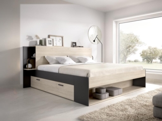 Vente-unique - Bett mit Stauraum + Lattenrost + Matratze - 140 x 190 cm - Holzfarben & Schwarz - KEROSIA