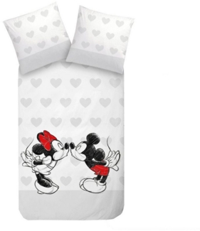 Disney Wendebettwäsche Mickey Mouse Disney graues Herz 135x200cm, Renforcé, 2 teilig, verliebt, Relax, Liebe, Wendebettwäsche