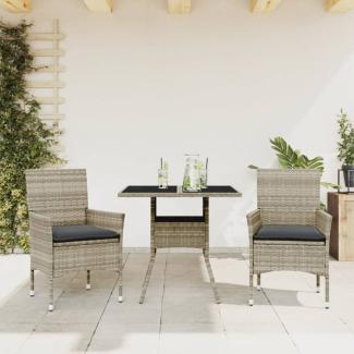 vidaXL 3-tlg. Garten-Essgruppe mit Kissen Hellgrau Poly Rattan Glas