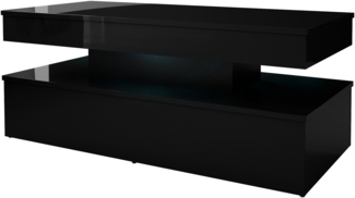 Couchtisch 120 Serkuzo 01, blauer LED-Beleuchtung (Farbe: Schwarz / Schwarz Hochglanz)