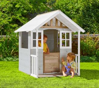 TP Toys Holz Spielhaus Valli | Weiß/Grau | 137x121x140 cm