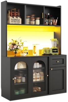 autolock Küchenbuffet Küchenschrank Hochschrank Vitrinenschrank mit LED-Beleuchtung (Esszimmerschrank mit Verstellbaren Ablagen 120×35×167 CM) Buffetschrank Sideboard für Wohnzimmer, Küche & Esszimmer
