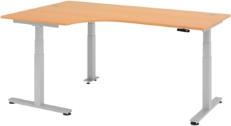 bümö elektrisch höhenverstellbarer Eckschreibtisch Buche 200x120 cm, Gestell silber - Eckschreibtisch höhenverstellbar mit Memory-Steuerung, elektrischer l Schreibtisch L Form Ecktisch, XDSM-82-6-S