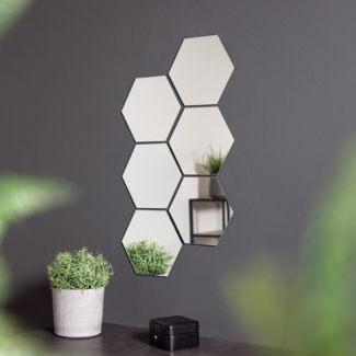 Haushalt International Wandspiegel Wandspiegel Spiegelwand Wandaufkelber Spiegelfliesen Badezimmerspiegel (Spiegelfliesen, 6-St, sechseckige Spiegel, 18 x 21 x 0,25 cm (LxBxT), Dekoration Wohnzimmerspiegel, Material: Glas