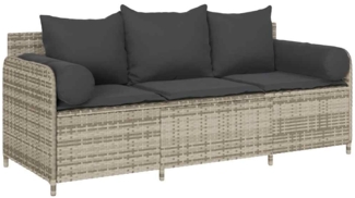 vidaXL Gartensofa mit Kissen 3-Sitzer Hellgrau Poly Rattan 4104177