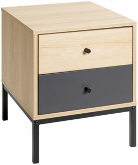 Nachtkommode >55496< 2 Schubladen, anthrazit, eiche Dekor, schwarz - 40 x 50 x 45 (BxHxT)