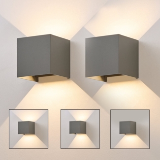 ZMH 5W LED Wandleuchte, 2 Stück - Außen-/Innenwandlampe Grau, Verstellbarer Doppelstrahl Wasserdicht IP65 230V 3000K