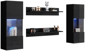 Merax Wohnwand mit LED und Vitrinen, App-gesteuert, (Komplett-Set, 4-St, Wandregal-Set), Wandregal-Set mit 2 Ablageflächen, Hochglanz-Wandschrank mit Glastüren