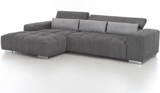 Mivano Eckcouch Orion / Großes Ecksofa mit XL-Recamiere, Kopfteilfunktion und Kissen / 307 x 73 x 186 / Mikrofaser, Grau/Hellgrau