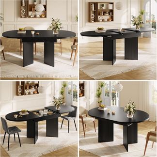 i@home Esstisch Teleskoptisch (120-160×80cm) (1 Tisch), Ausziehtisch, 120-160cm ausziehbar, Natur/Walnut/Schwarz