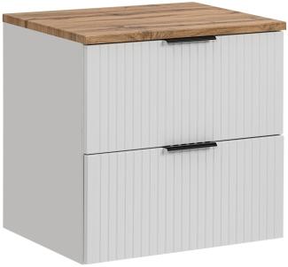 Waschtischunterschrank 60 cm weiß matt mit gerillter Front, Wotaneiche, ADELAIDE-56-WHITE