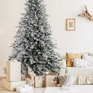 WHEELYOU Künstlicher Weihnachtsbaum 180 cm & 210 cm – Schneebedeckt (Flocking), PVC/PE, LED-Beleuchtung, Nordmanntanne, tannenbaum künstlicher weihnachtsbaum mit beleuchtung christmas tree