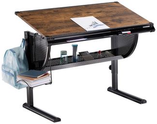 CARO-Möbel Kinderschreibtisch SARI, Lerntisch höhenverstellbar mit Rucksackhalterung & Ablagerinne vintage