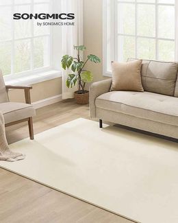 SONGMICS Teppich, 160 x 230 cm, Wohnzimmerteppich, Rutschfester Teppich, Dekoration, für Wohnzimmer, Schlafzimmer, maschinenwaschbar, modern, cappuccinobeige