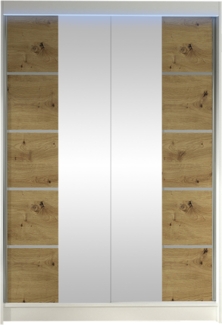 Kleiderschrank Lino V, mit RGB LED Beleuchtung, Farbe: Weiß / Artisan Eiche