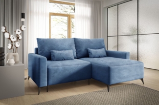 Ecksofa Schlafsofa Sofa SILVES in Stoff Poso Blau Ottomane Rechts