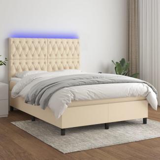 Boxspringbett mit Matratze & LED Stoff Creme 140x200 cm, Härtegrad: H2 [3135122]