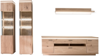 Wohnwand Brescia / Barcelona, Echtholz, Holzwerkstoff, Metall, Holzfarben, 340 x 204 x 50 cm