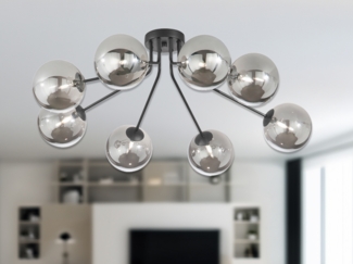 Deckenleuchte HONEY Schwarz mit 8 Glaskugeln Rauchglas, Breite 88cm