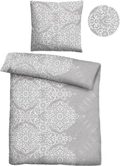 Traumhaft schlafen - Castell - Markenbettwäsche Poly-Cotton Seersucker Bettwäsche 0290334 ORNAMENT, sturmgrau, 1x 135x200 cm + 1x 80x80 cm