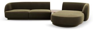 Micadoni Modulares Sofa Miley mit Recamiere 3-Sitzer Rechts Samtstoff Grün