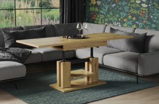 Couchtisch "Iso" 110-170cm, ausziehbar, Couch- & Esstisch, erweiterbar & höhenverstellbar Doppellift (Artisan Eiche)