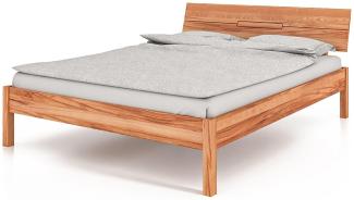 Bett Bento 4 aus Kernbuche massiv 200x200 cm mit Holzkopfteil und Holzbeinen