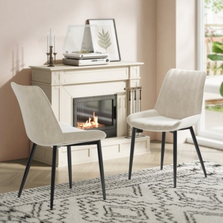 SONGMICS Esszimmerstuhl 2er Set, Küchenstuhl, Polsterstuhl, bis 120 kg belastbar, Stahlbeine, Gebogene Rückenlehne, für Esszimmer, Küche, cappuccinobeige-tintenschwarz