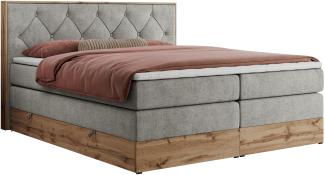 'Veneto King' Boxspringbett mit Multipocket-Matratze und Kopfstütze, Stoff hellgrau, H3, 180x200 cm