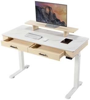 EE EUREKA ERGONOMIC Schreibtisch Höhenverstellbarer Schreibtisch Elektrisch mit Doppelschubladen, 140x60 cm Großer Computertisch mit Schieferplatte Monitorständer APP