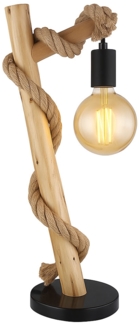 Tischlampe, Buche Holz Hanfseil, H 53,5 cm