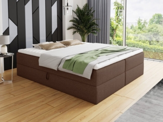 Boxspringbett Base mit 2 Bettkästen - Doppelbett mit Bonell-Matratze und Topper, Polsterbett, Freistehendes Bett (Braun (Inari 24), 140 x 200 cm)