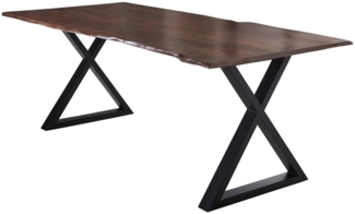 Esstisch Baumkante massiv Akazie nussbaum 240x100 X-Gestell schwarz LUBIN 527493