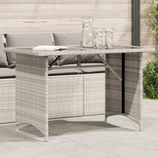 vidaXL Gartentisch mit Glasplatte Hellgrau 110x68x70 cm Poly Rattan 366354