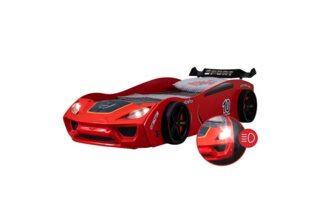 Coemo Autobett DREAM RACER (Spielbett mit Spoiler), Rot Kinderbett 90x200 Rennwagen inkl. Lattenrost LED-Licht Spielbett