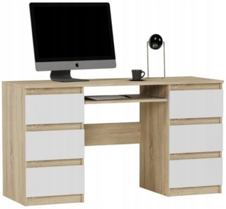 Home Collective Schreibtisch mit 6 Schubladen und Tastaturablage, 140x50x76 cm, Sonoma Mix Weiß