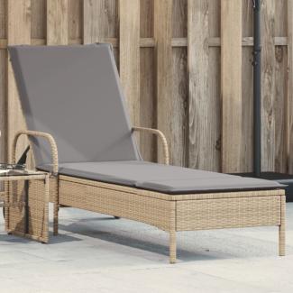 Sonnenliege mit Rollen und Auflage Beige Poly Rattan 200 x 61