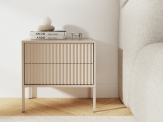 Beautysofa Nachttisch NOTO 50 cm Cashmere mit 2 Schubladen (geriffelten Fronten, Push-to-Open)