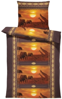 One Home Bettwäsche Afrika Savanne, Mikrofaser, 2 teilig, Safari, Elefanten und Giraffen
