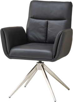 Armlehnstuhl >Sofia Premium< (2er Set) Federkern, drehbar, Leder schwarz,Edelstahl - 61x94x67 BxHxT