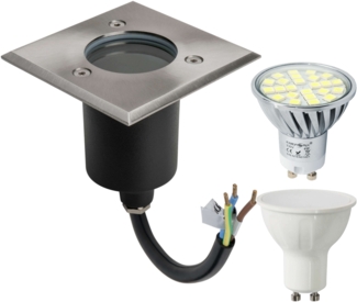 LED Bodenleuchte Edelstahl Eckig mit LED Leuchtmittel mit 8W LED Kaltweiß